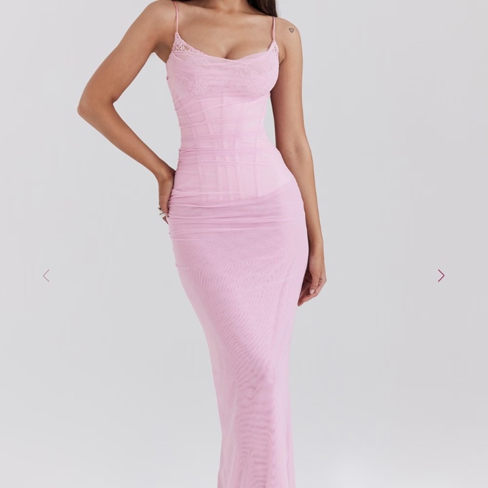 House of CB “Nalini” corset mesh maxi dress